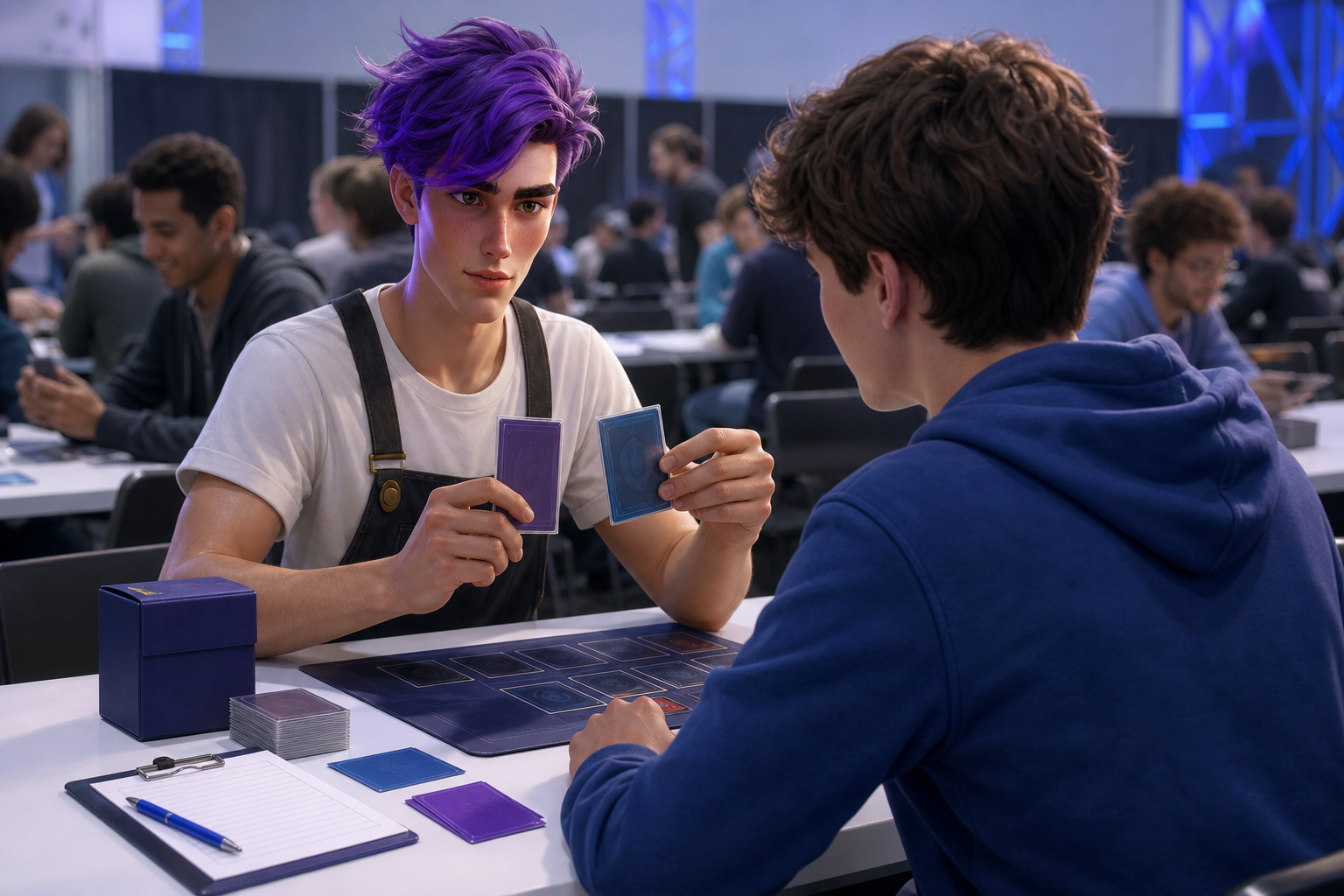 Dax, The Critic — running a precise sleeve-fit clinic at a tournament prep bench