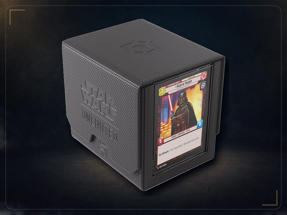 Gamegenic Star Wars Unlimited black-and-white Deck Pod with Darth Vader leader display