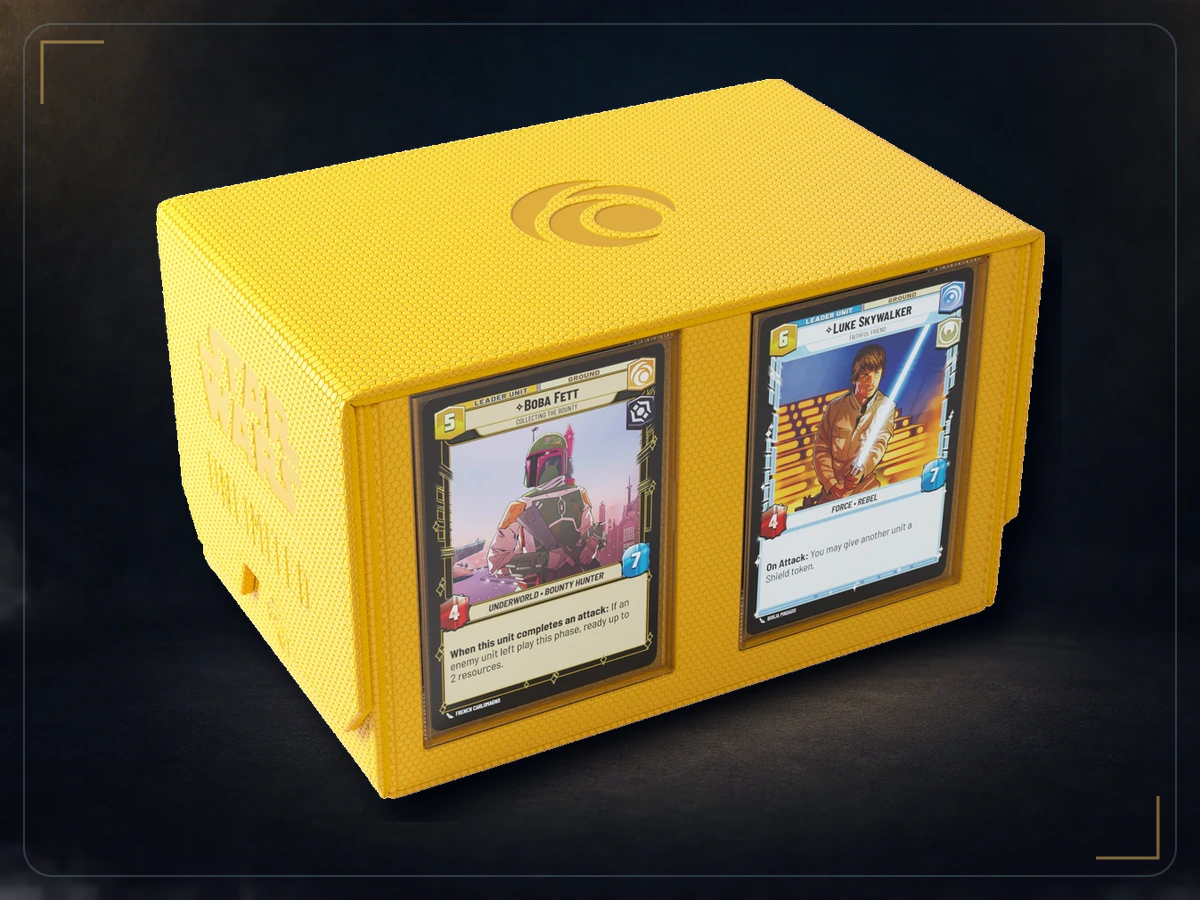 Gamegenic Star Wars Unlimited DOUBLE DECK POD - Elevate Your Gaming Experience! Premium Deck Box, Holds 120 Double-Sleeved Cards, Designed for the Star Wars Unlimited TCG, Yellow Color, Made, exact product listing photograph
