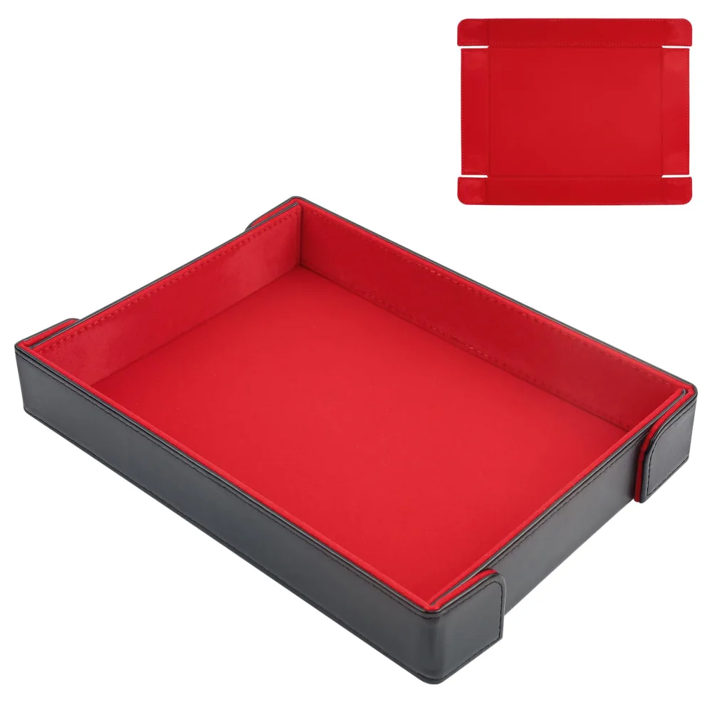 Buweeo PU Leather Dice Tray Magnetic Folding Dice Rolling Mat with Red Felt