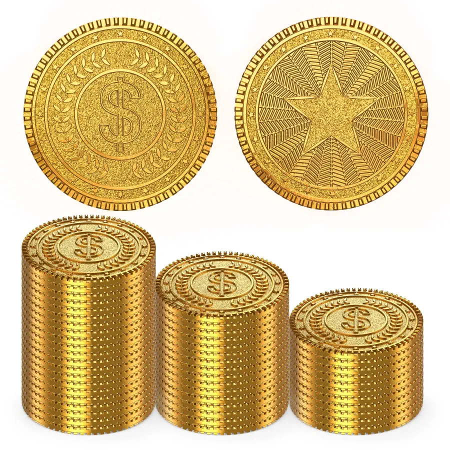 Byhoo 50 PCS Metal Gold Coins, Pirate Coins for DND, Stress Relief Tool | Velvet Drawstring Pouch for Board