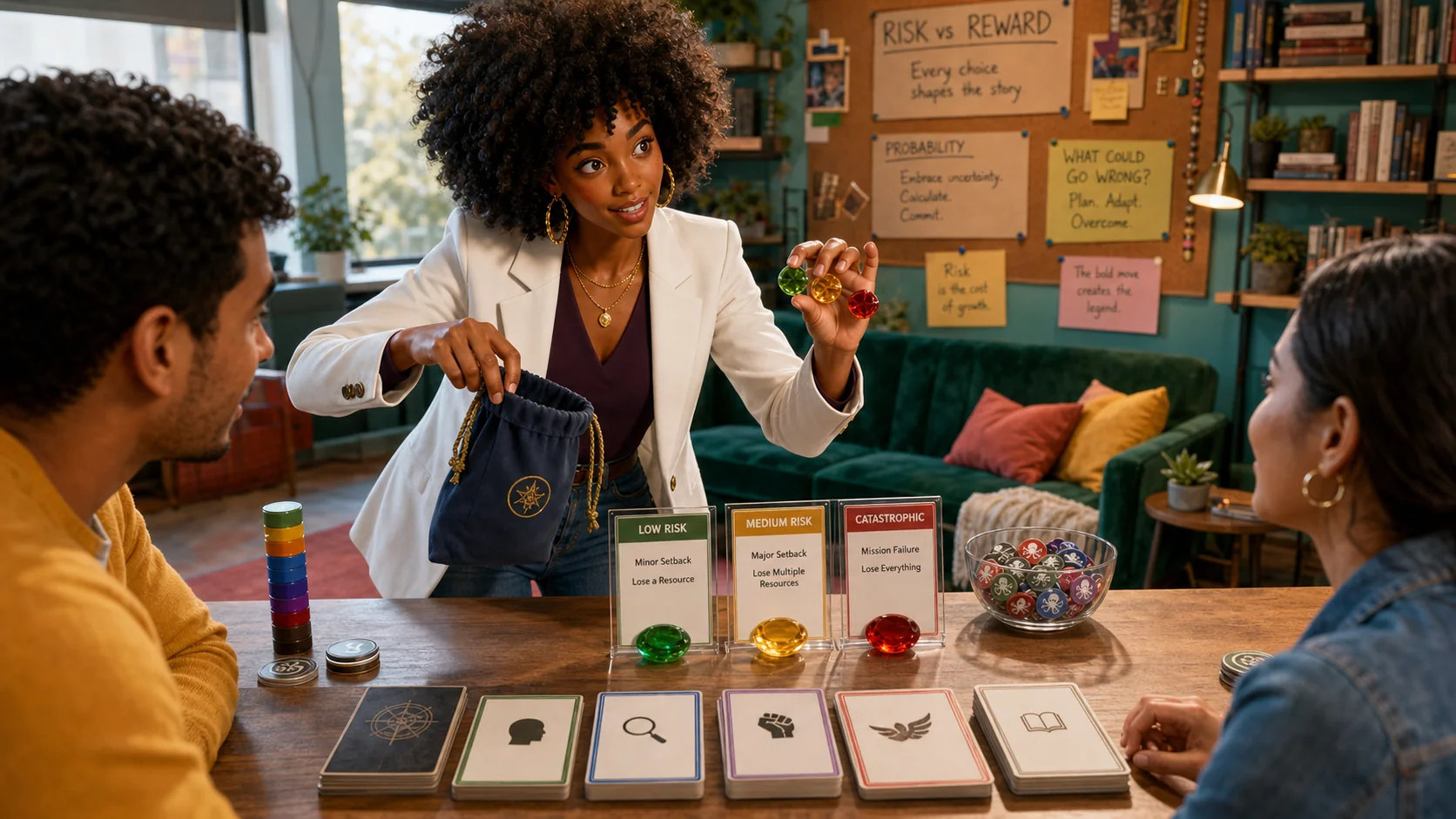 Imani comparing low, medium, and catastrophic failure costs before a token pull