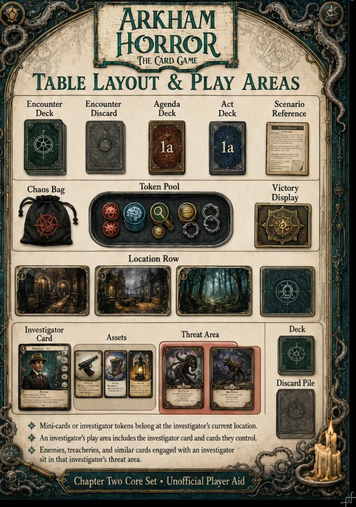 Table Layout & Play Areas — unofficial Arkham Horror card game player aid